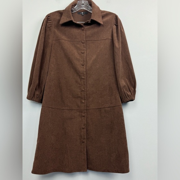 7 For All Mankind Dresses & Skirts - 7 For All Mankind Brown Corduroy Puff Sleeve Shirt Dress Size Small